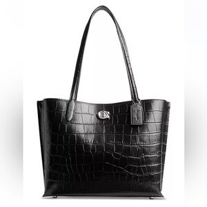 Coach Willow Tote Black Croc Embossed Leather Bag Turnlock 14” Laptop Work